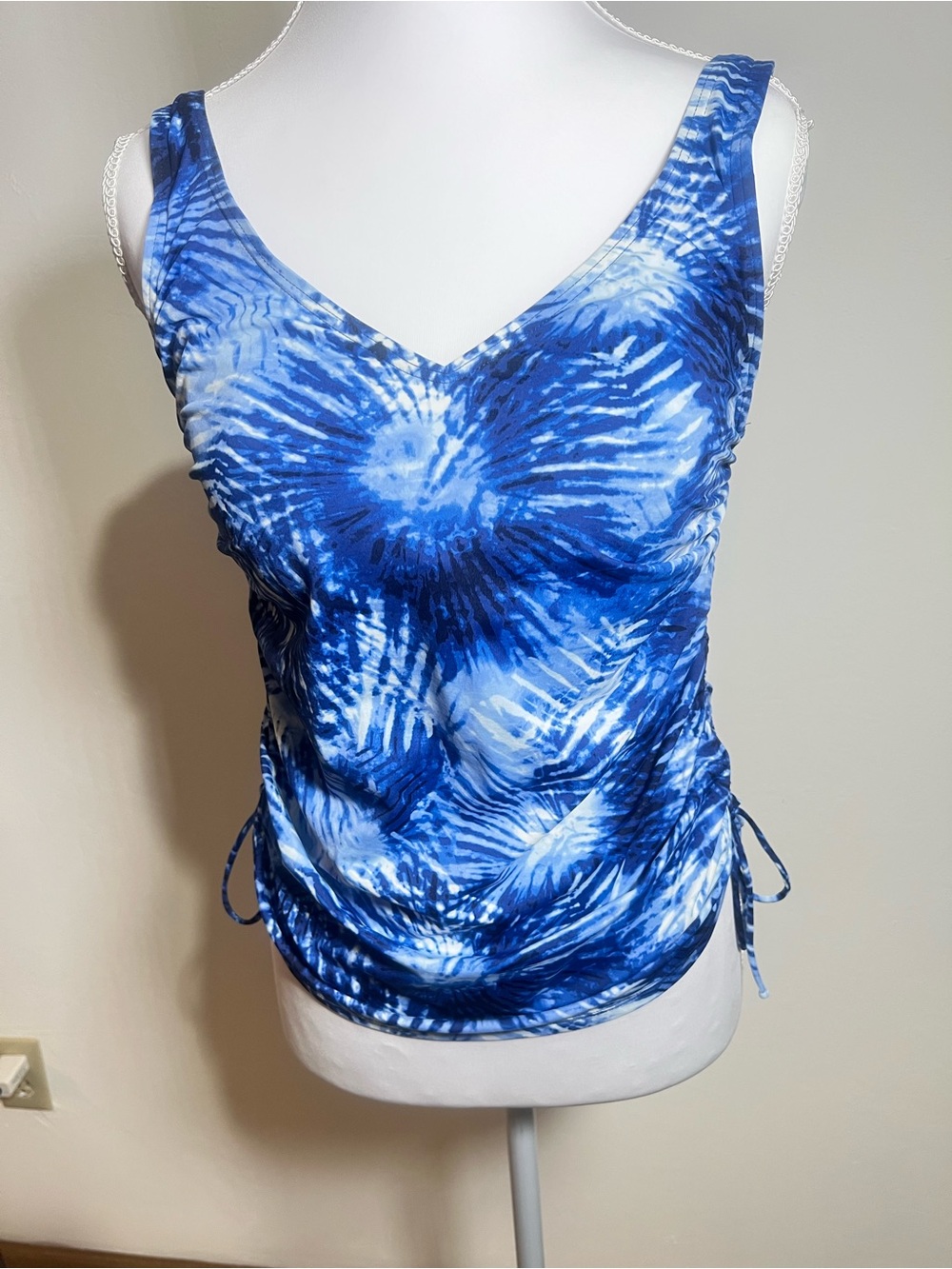 Lands' End Blue Tie-Dye V-Neck Swim Tank with Side Ties / Size 8